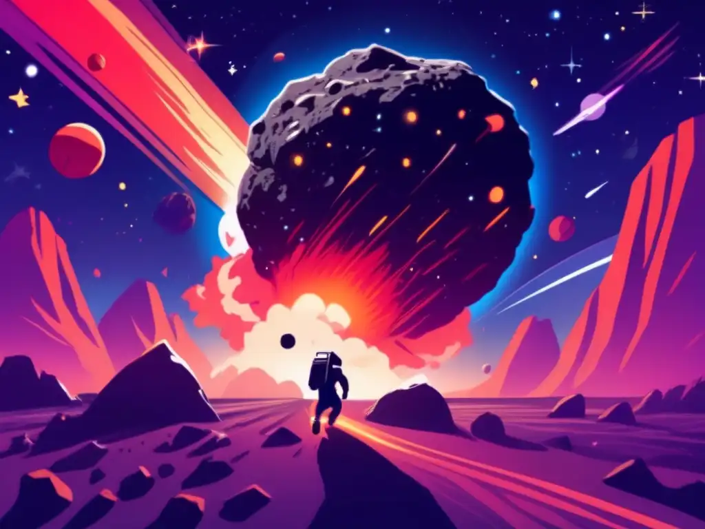 In a silent and ominous chase, an immense asteroid engulfs the vast expanse of space, leaving solitude-stricken planets in frenzied flight