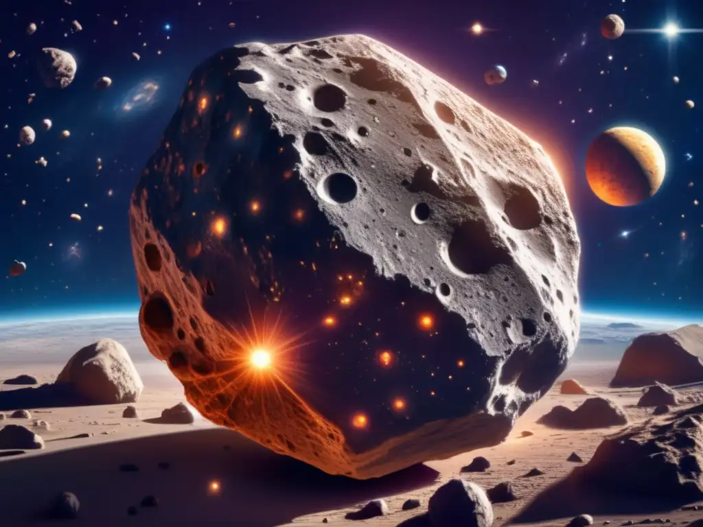 Photorealistic asteroid orbits planetary system, etched with Orion symbols; societal and cultural background buzzes with anticipation and curiosity
