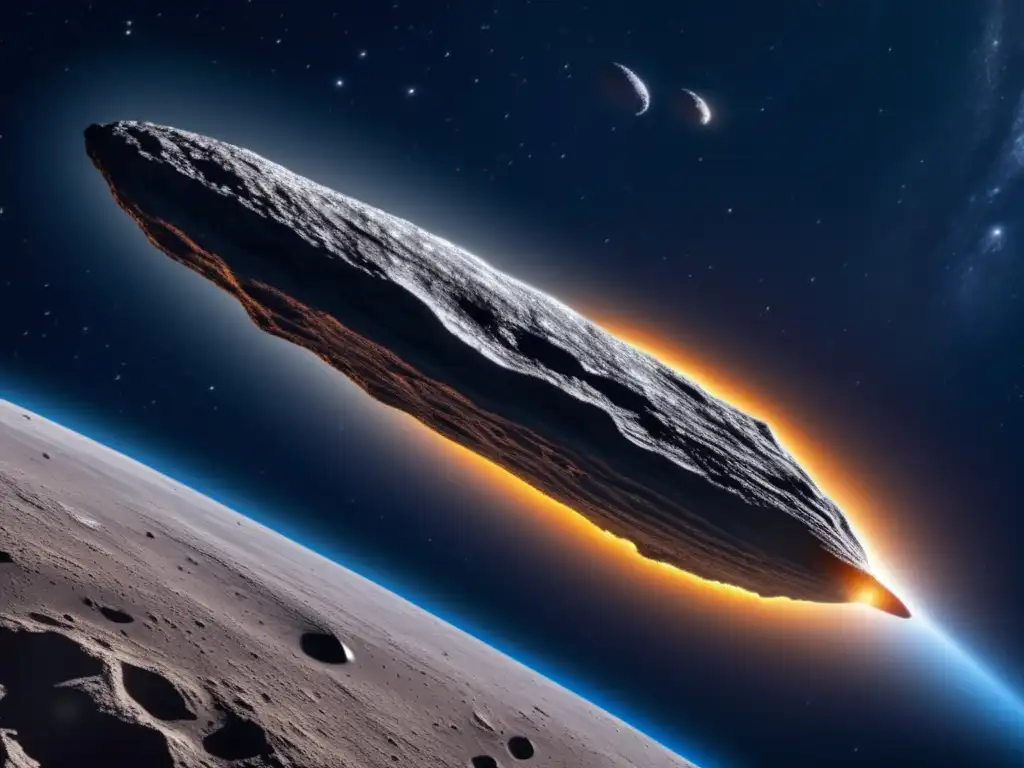 A satellite image of Oumuamua, the strange interstellar object hurtling towards Earth, showcases its unusual shape and jetlike features