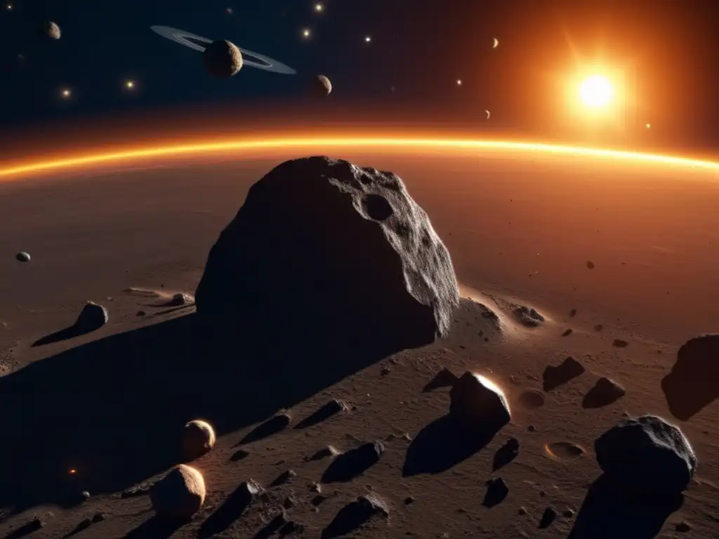 An artistically rendered representation of Asteroid Palinurus orbits the Sun in this strikingly realistic 8k ultraresolution image
