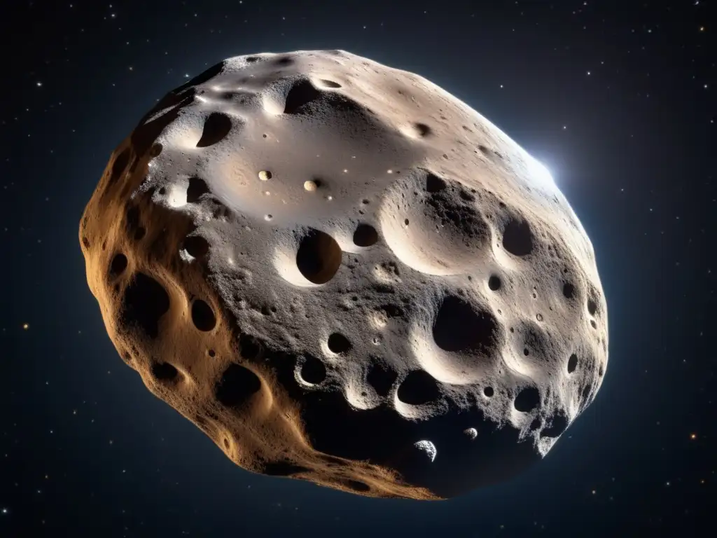 A stunning 8k ultradetailed photograph of Pallas, the second-largest asteroid in the asteroid belt, suspended in space against a black backdrop