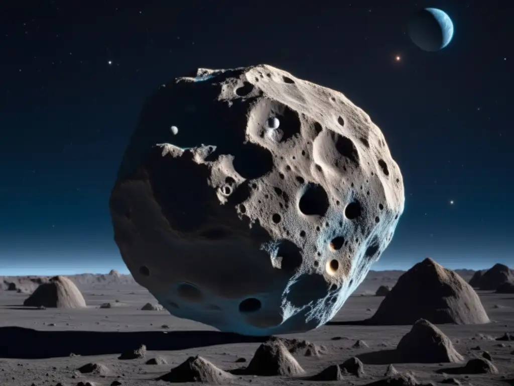 A breathtaking view of asteroid Pallas photographed from a close distance against a clear black sky