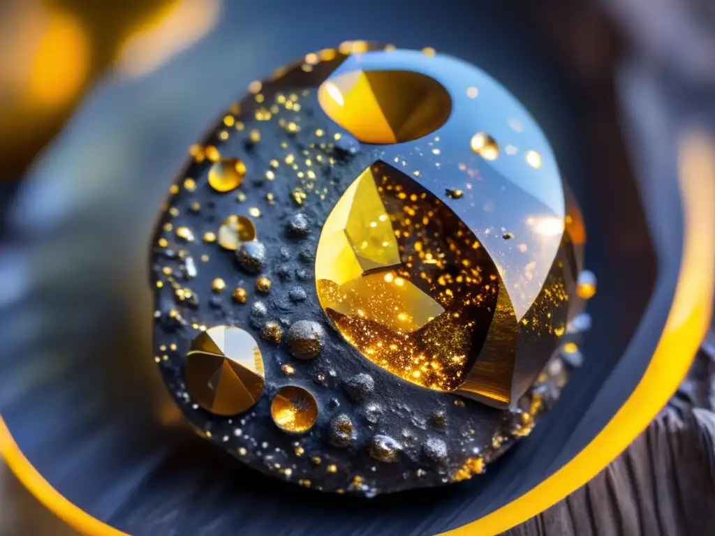 A Pallasite meteorite, this intricate rock halts the viewer with its golden metallic shine and unusual iron and nickel silicate composition