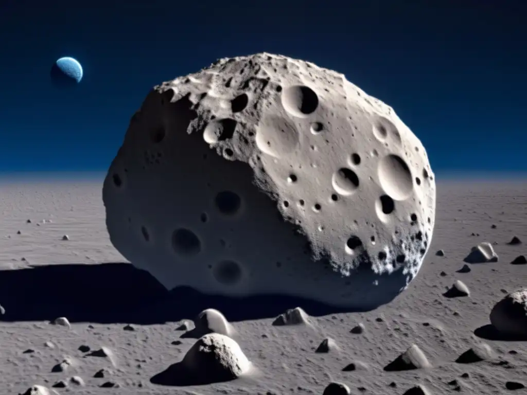 The asteroid Peleus is a majestic celestial body, captivating our attention with its jagged surface and abundant pits and craters