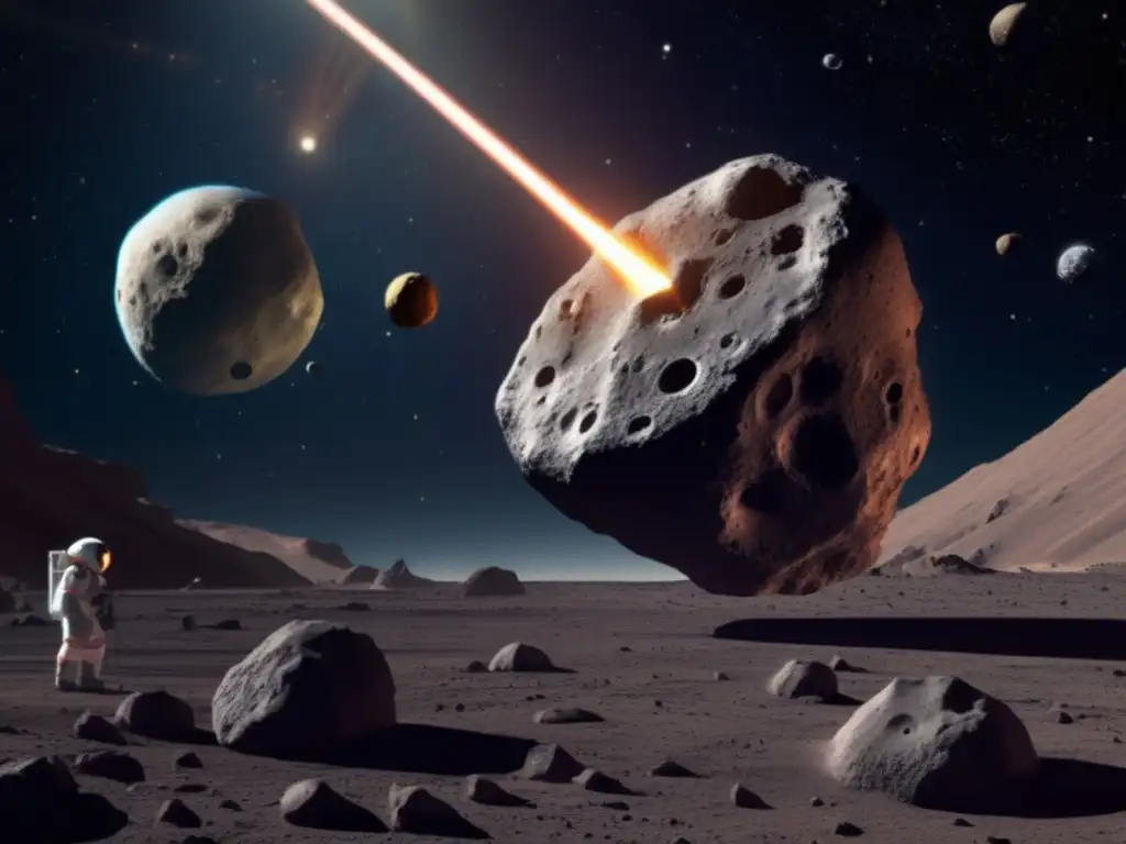 Discover the mysteries of Asteroid Priapus with this stunning photorealistic image of the asteroid surrounded by scientific equipment and team, showcasing its unique features and scientific techniques used for exploration and analysis