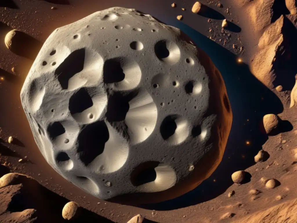 A breathtaking photorealistic image of asteroid Priapus, with its jagged surface shimmering in the light