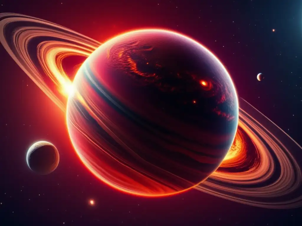 Exoplanet Spins in Cosmic Dust: High-Resolution Image A breathtaking photorealistic depiction of a rotating exoplanet with a textured, red surface and swirling storms