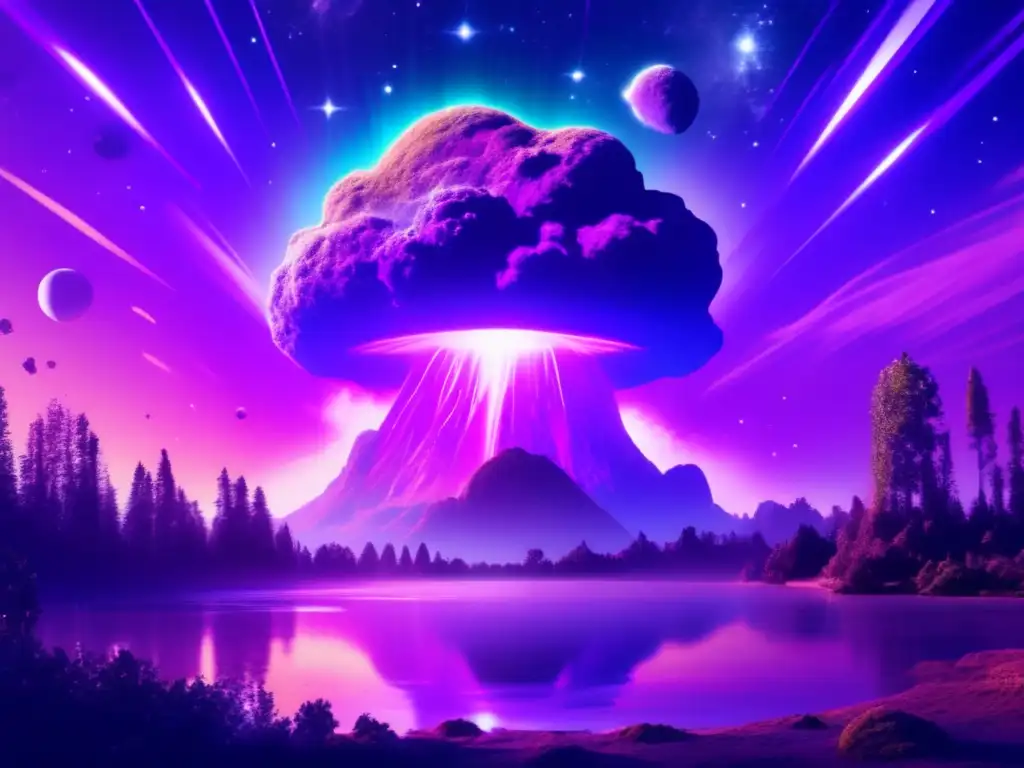 A mesmerizing asteroid spans the scene, its surface alive with lush vegetation and a clear water source