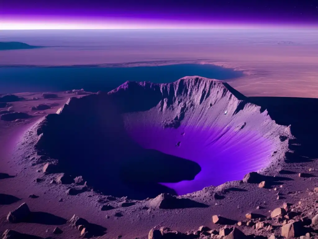 An asteroid impact crater worthy of admiration, found on a desolate planet with jagged cliffs looming above