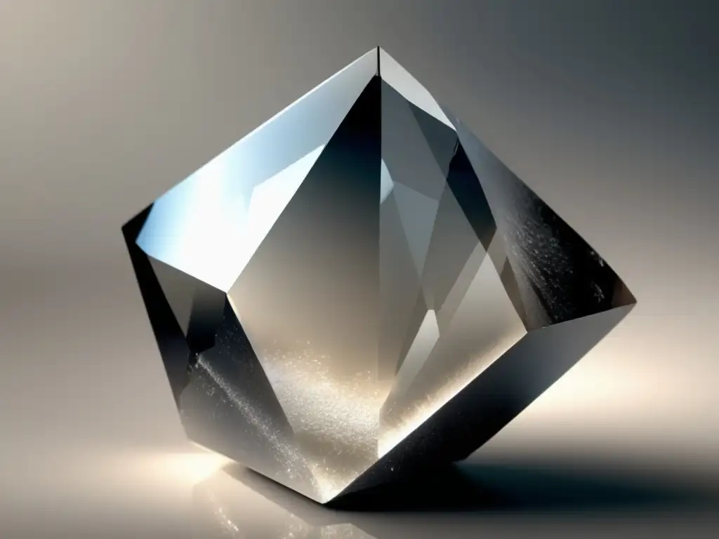 A photorealistic image of a black quartz mineral with sharp edges and a fractured texture, showcasing its polished, crystalline surface