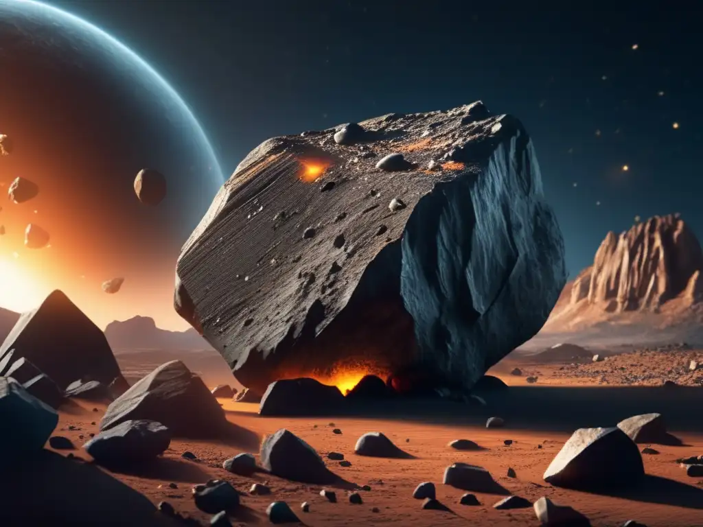 A photorealistic closeup image of an asteroid rock face, reminding us of the doomed world of Yggdrasil after the apocalyptic event Ragnarok
