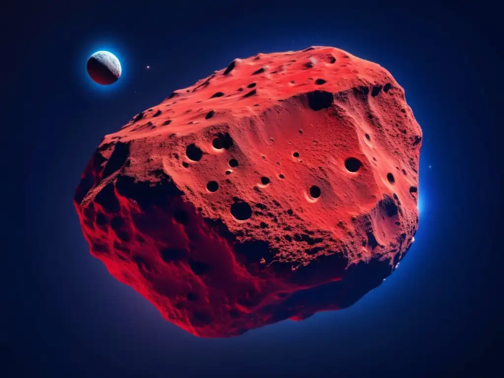Asteroid Leitus: Superdetailed Photorealism in Space A bright red asteroid, Leitus, streaks through the void against a dark sky