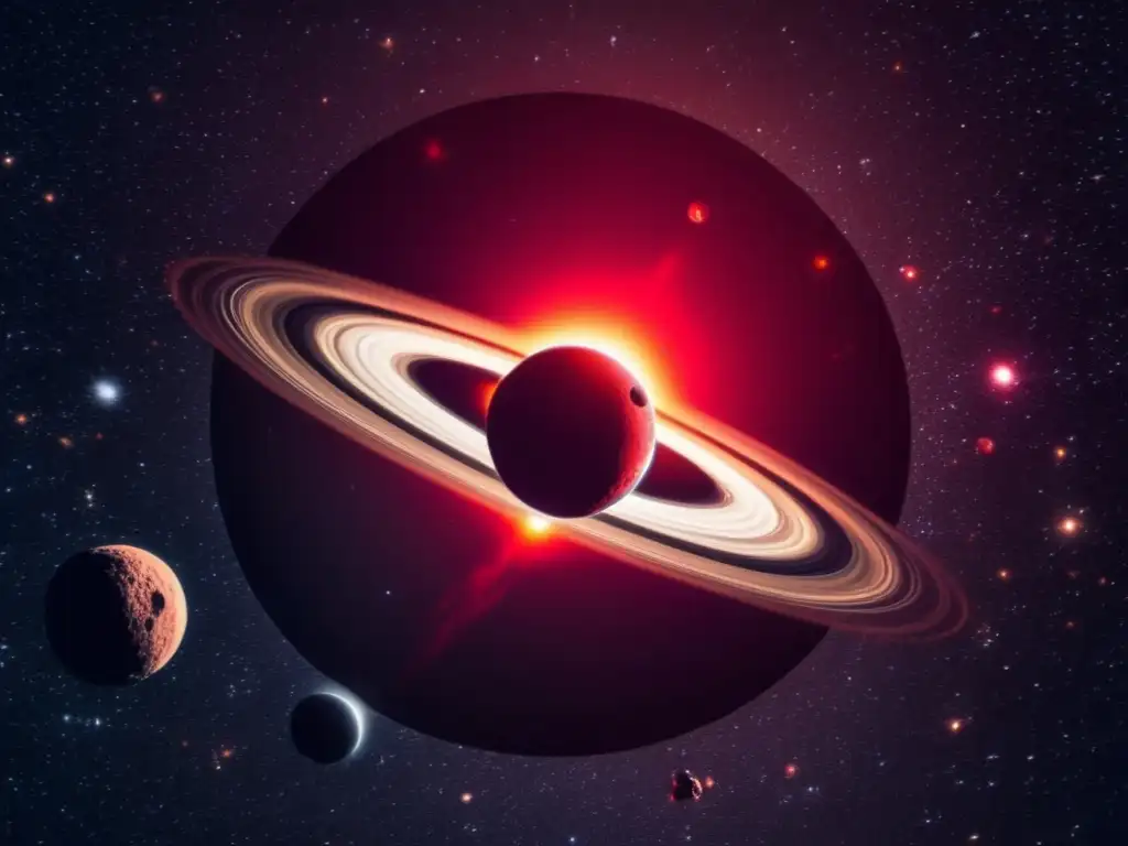 A strikingly beautiful celestial body with a red aura captures the imagination in this highly detailed, 8k resolution photograph