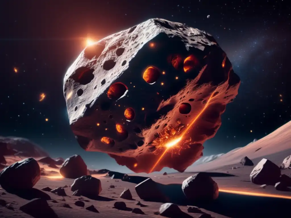 Asteroid X2-7, a massive celestial body with several red fractures, hangs eerily in a untouched black space