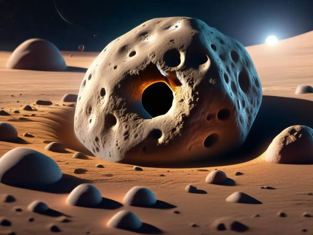 A breathtaking closeup of Rhesus asteroid, captured in stunning detail with craters, grooves, and raised areas