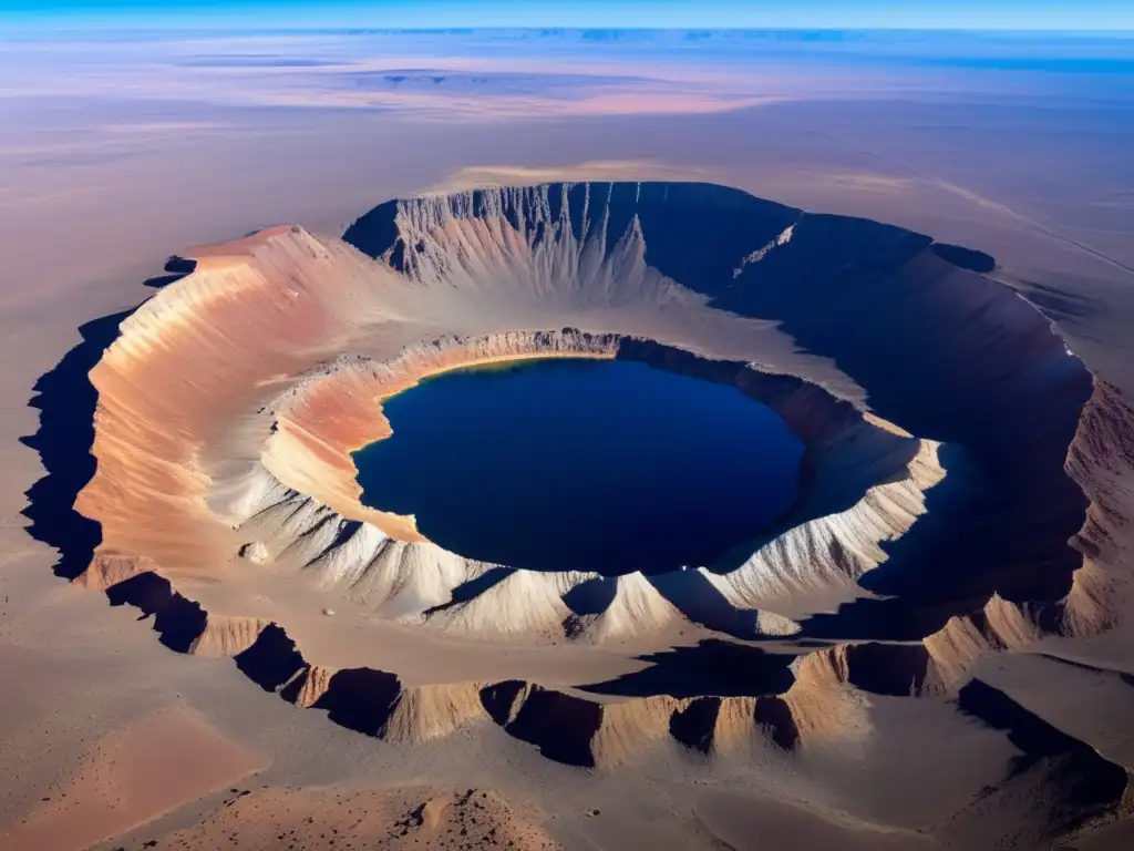 Barringer Crater Rim View: A Giant Stone Scar on the Earth's Surface Barringer Crater, Arizona: A breathtaking view of the rim, revealing its rugged terrain with layers of rock and debris at the base