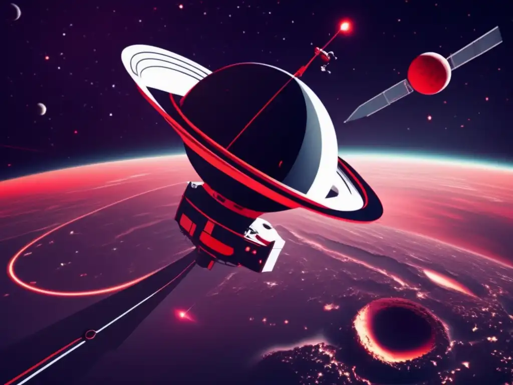A satellite in the void of space with a damaged communication antenna