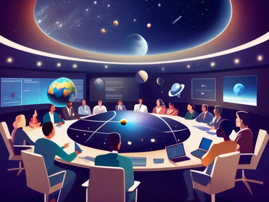 A photorealistic illustration of a satellite orbiting Earth, with a vast and detailed space background showcasing the stars and other celestial bodies