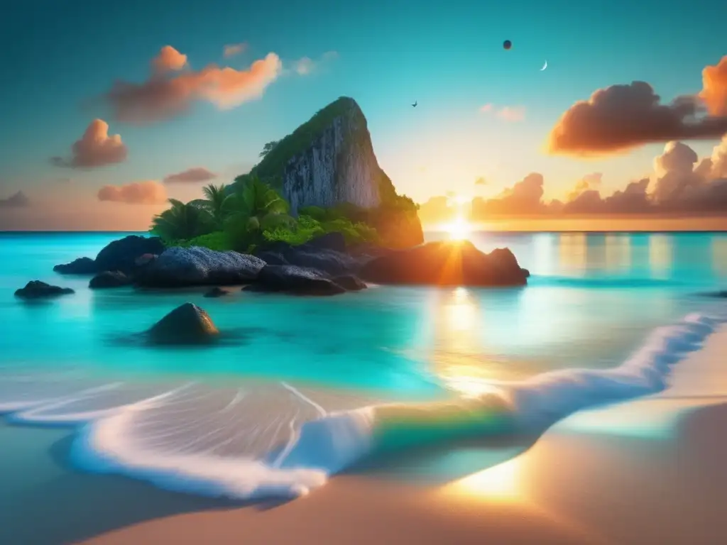 Experience the magic of the Caribbean with this stunning image of a tranquil beach, encapsulated in a highly detailed and photorealistic style