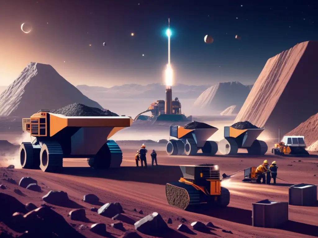A dark, hazy image of a futuristic asteroid mining operation, with a focus on environmental impact