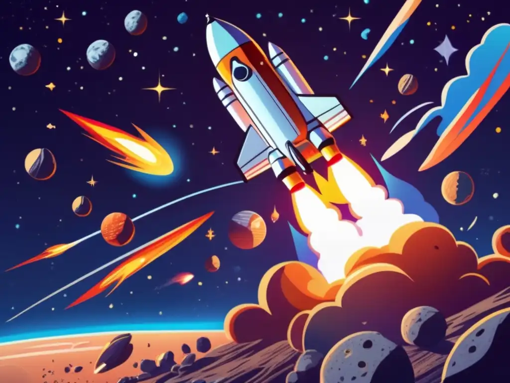 A breathtaking photorealistic image captures the majestic launch of a rocket carrying a satellite into the vast expanse of space