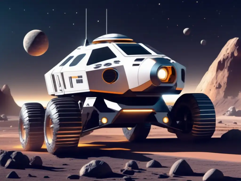 A stunning photograph of a futuristic space exploration vehicle, landing on the rugged surface of asteroid Nestor, a cosmic adventure waiting to unravel