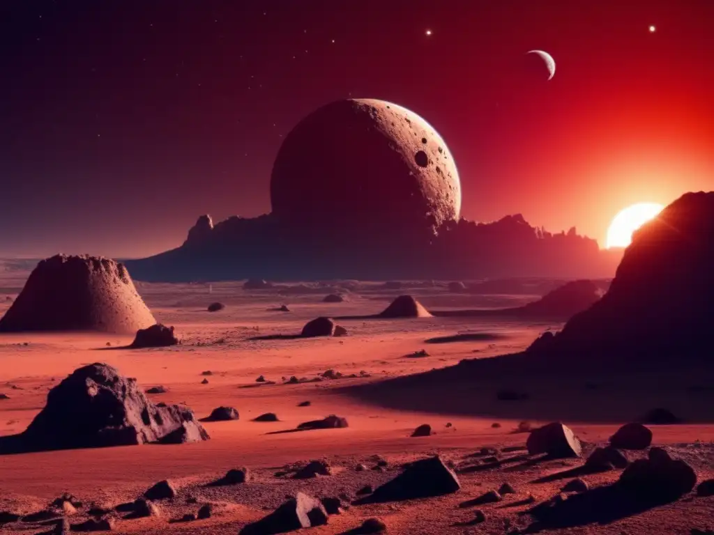 A barren desert landscape scarred by an asteroid impact, with craters and debris scattered across the terrain