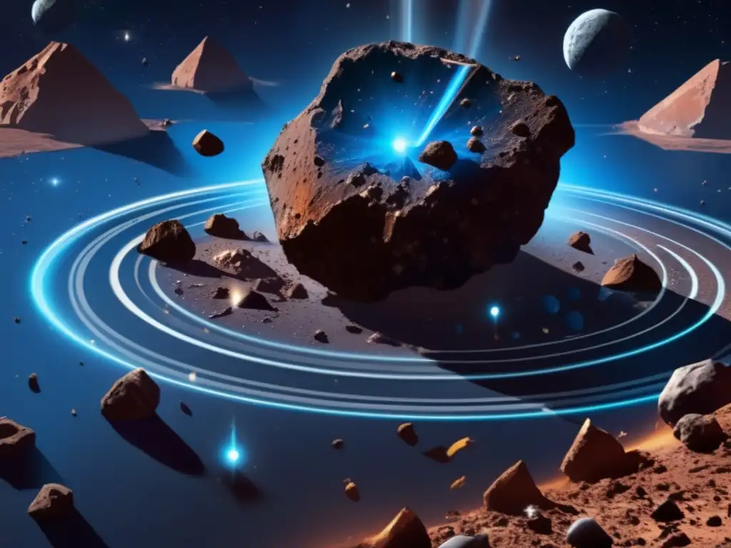 A stunning closeup of a group of asteroids in space, each with irregular shapes and appearances