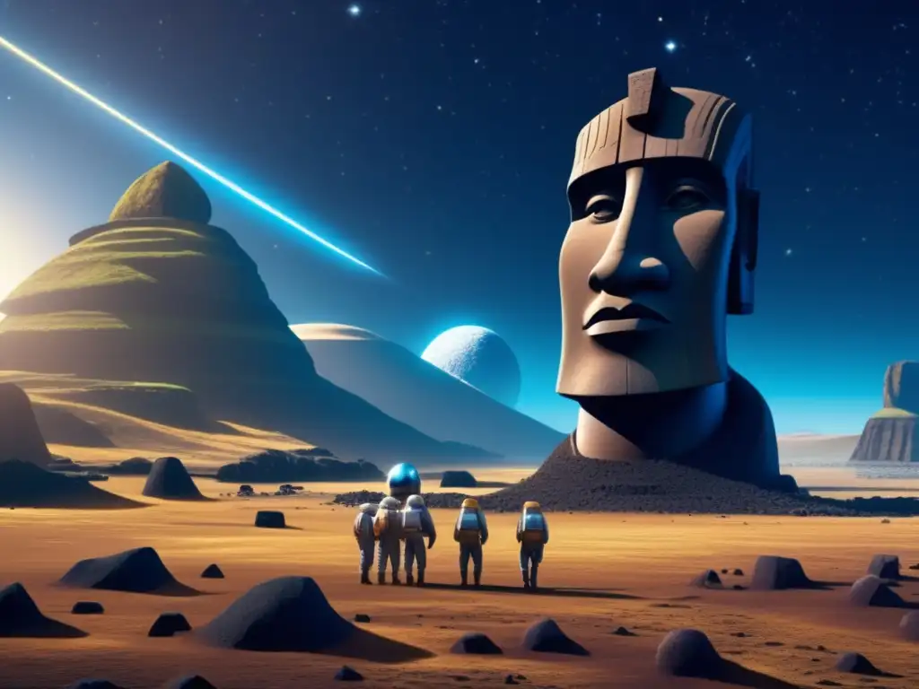 Discover the enigmatic Easter Island head astonishingly etched on Asteroid Bellerophon, while a space probe orbits and analyzes its surface