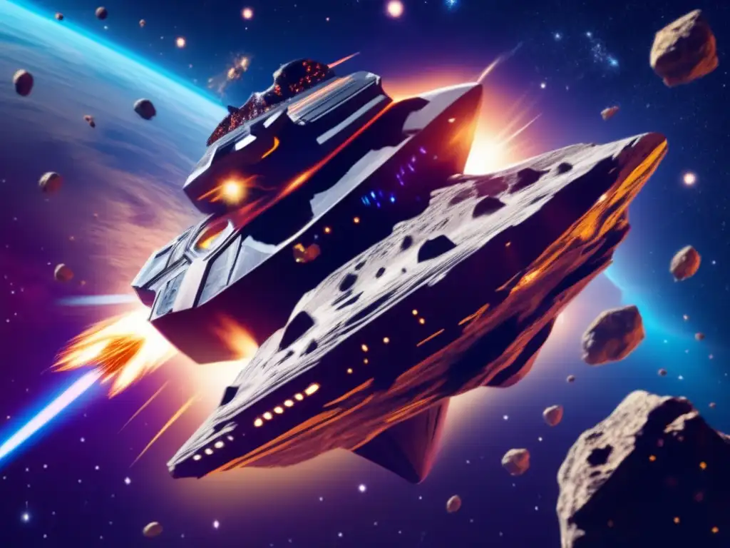 A stunning photorealistic image reveals a spaceship expertly deflecting an asteroid with a repulsive force