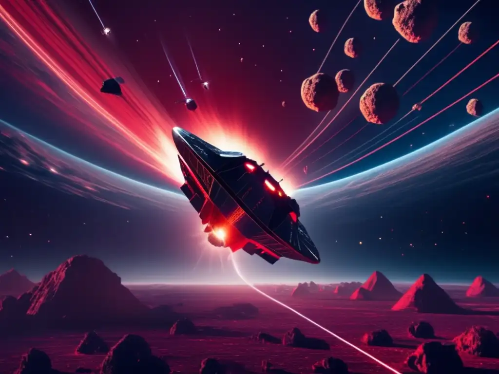 A breathtaking view of a fleet of spaceships hurtling towards an asteroid on a collision course with Earth