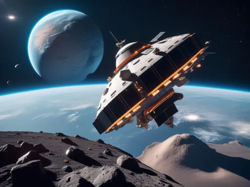 Phantom Asteroid: A Photorealistic Space Station in Orbit Amidst Pandemonium of Comet's Trajectory A realistic depiction of a space station orbiting an asteroid