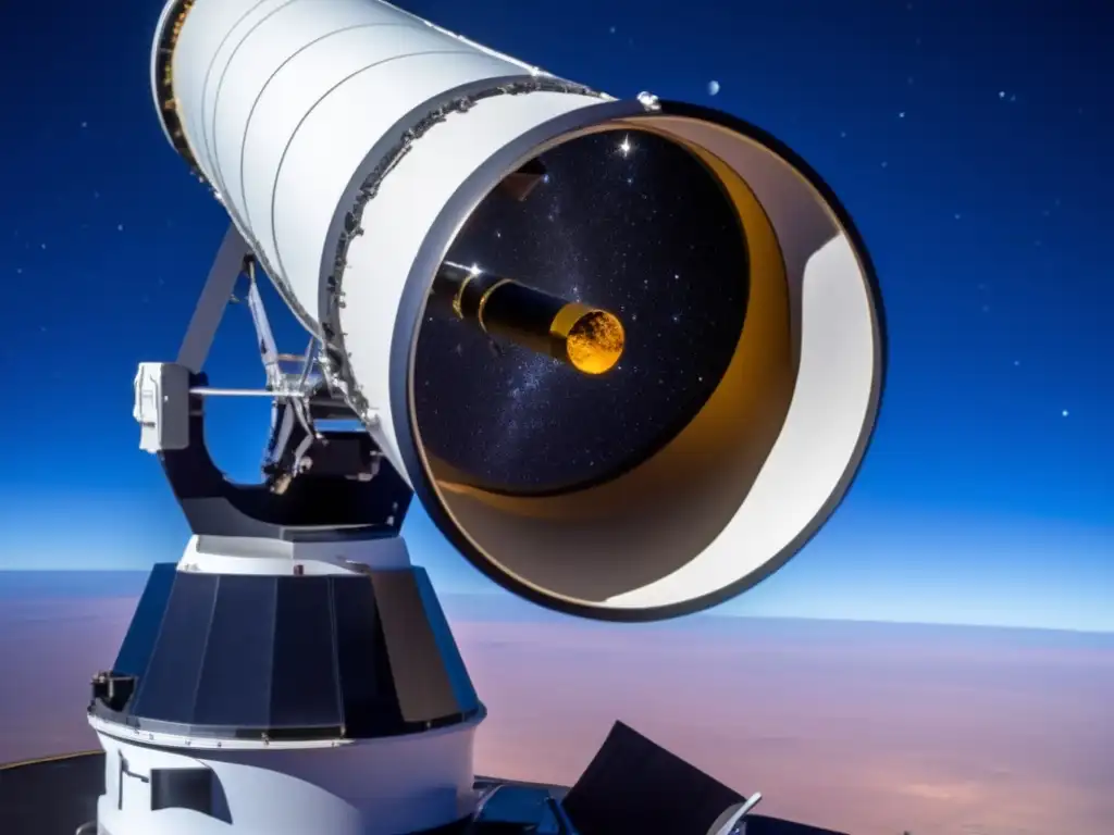 A stunning image of a space telescope orbits the Earth, capturing high-resolution images of the sky and scanning for NearEarth Asteroids (NEAs)