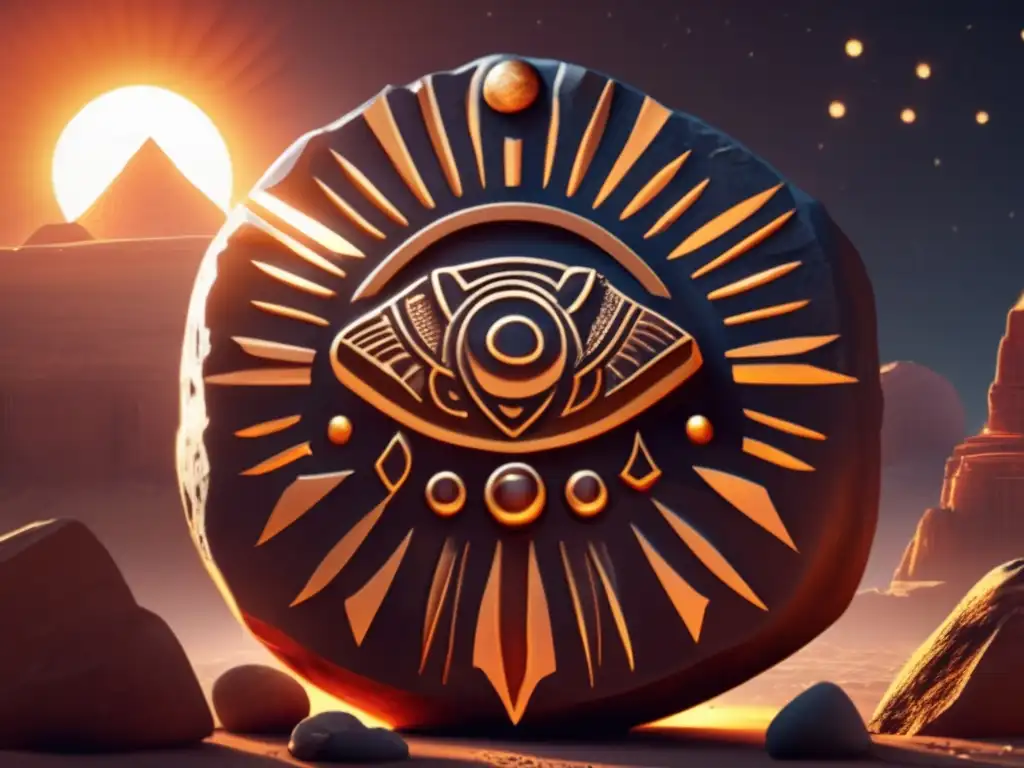 A beautiful asteroid, rich in indigenous symbols, surrounded by a stoic sun on the horizon