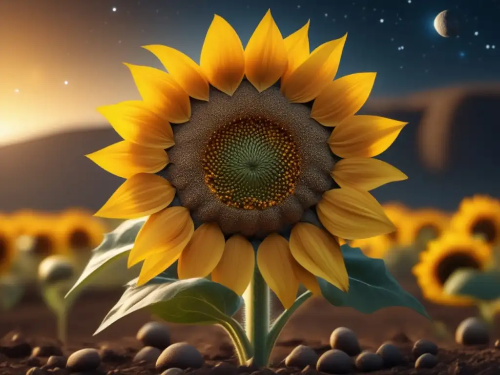 A celestial bloom in the vast cosmos, this 8k UHD image portrays an asteroid in the shape of a gigantic sunflower