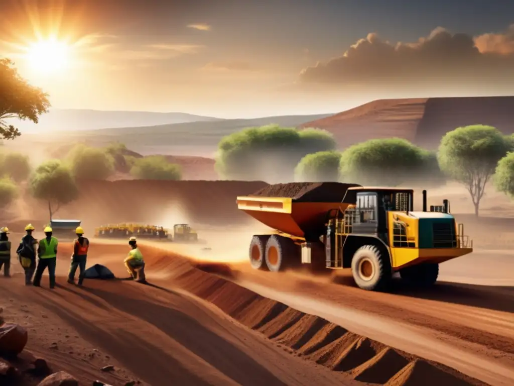 Sun shining brightly over a sustainable mine site, focused on drilling with environmentally conscious practices