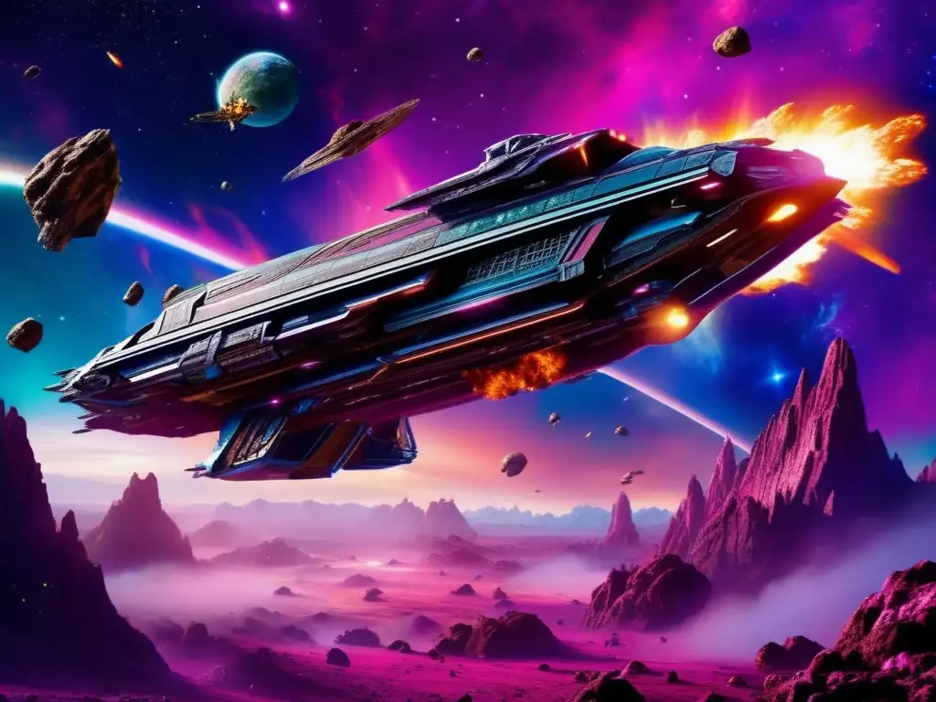 Guardians of the Galaxy, photorealistic image of asteroid field scene, dense cloud of asteroids, intense flying action, 'Taserface', #danger #excitation #adventure