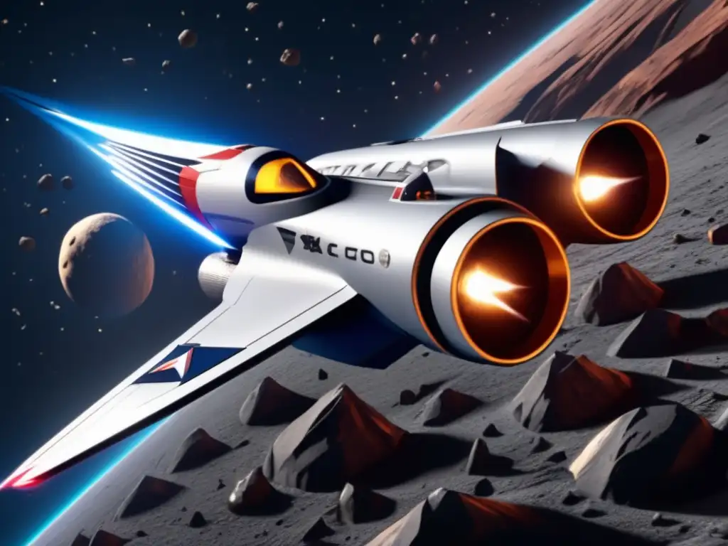 A stunning 8k image of a battle between a Thunderbirds Are Go spacecraft and an asteroid