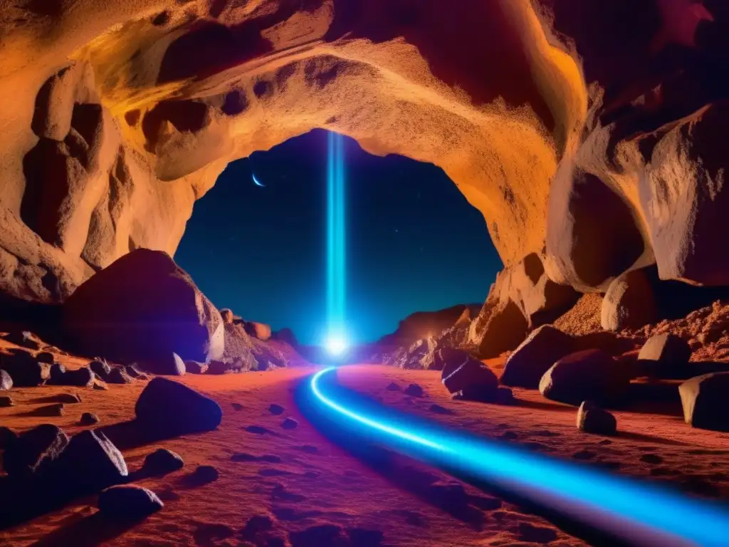 A narrow tunnel, lit by a halo ring of black light, tunnels underground, burrowing towards a wide cavern entrance
