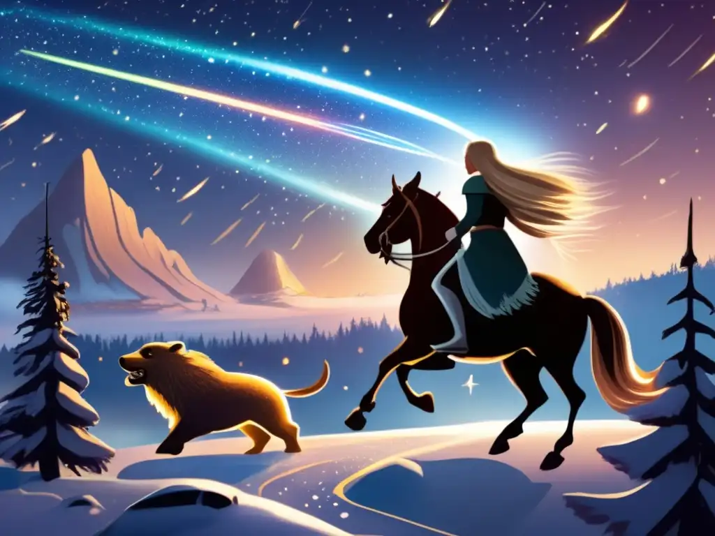 Scandinavian folktales come alive in a photorealistic image of a meteor shower in the northern sky