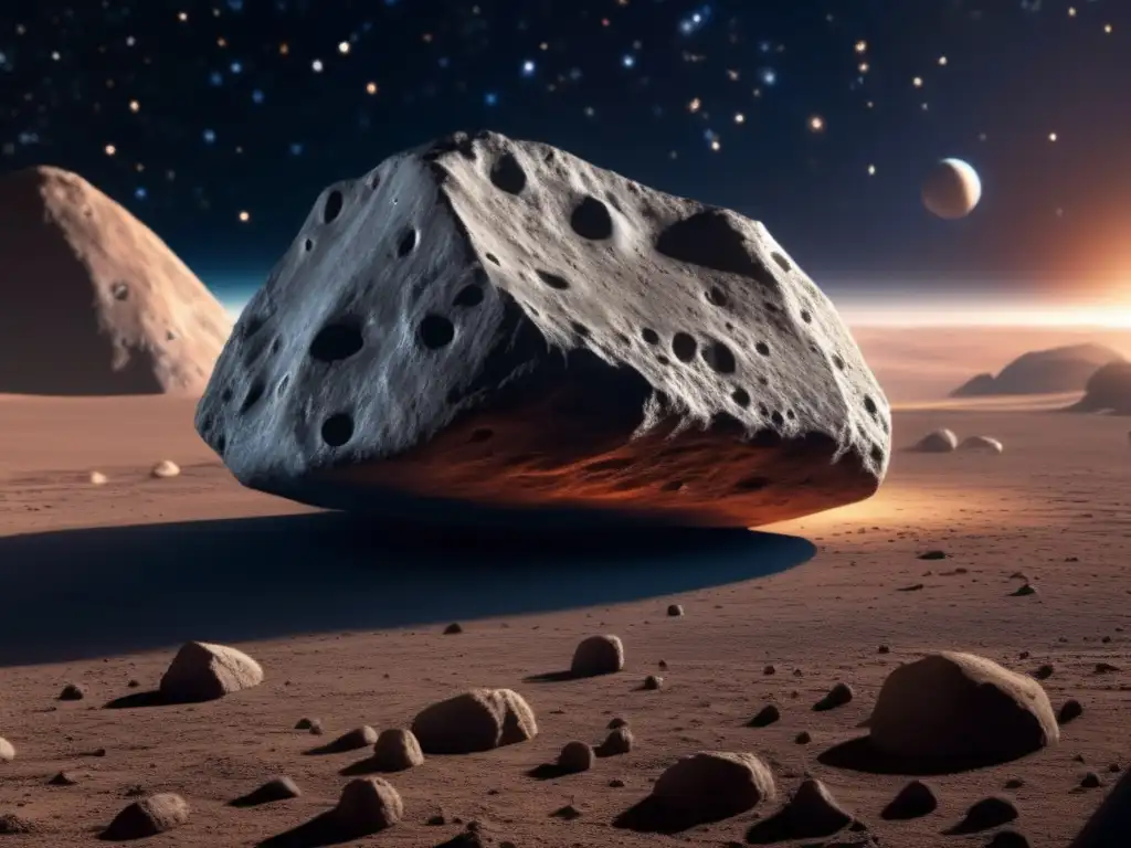 Explore the vivid asteroid Zephyr up close - its surface texture, craters, and rock formations revealed in a hyper-realistic photograph
