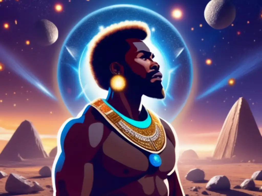 A powerful image depicts a Zulu warrior in meditation, with a stunning halo of bright light rising from behind him